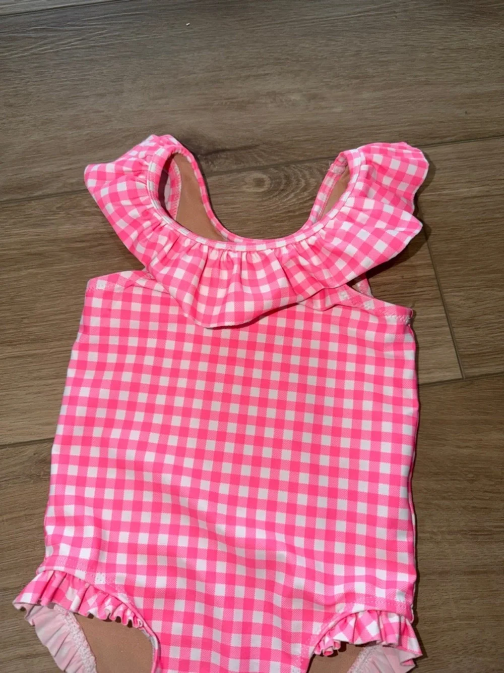 Old Navy Pink Gingham Ruffle One-Piece Swimsuit girls size 18-24 months NWOT